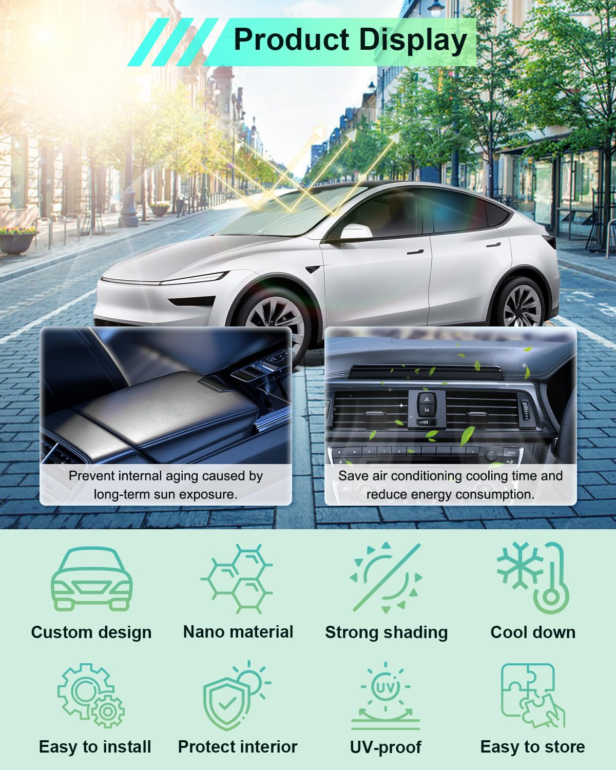 [Upgrade] GAFAT 2017-2026 2027 Tesla Model Y Juniper/Model 3 Highland Parasole Parabrezza interno, Tesla Y Standard 2026 Accessori Parabrezza Protezione Solare, Raffreddamento, Protezione UV
