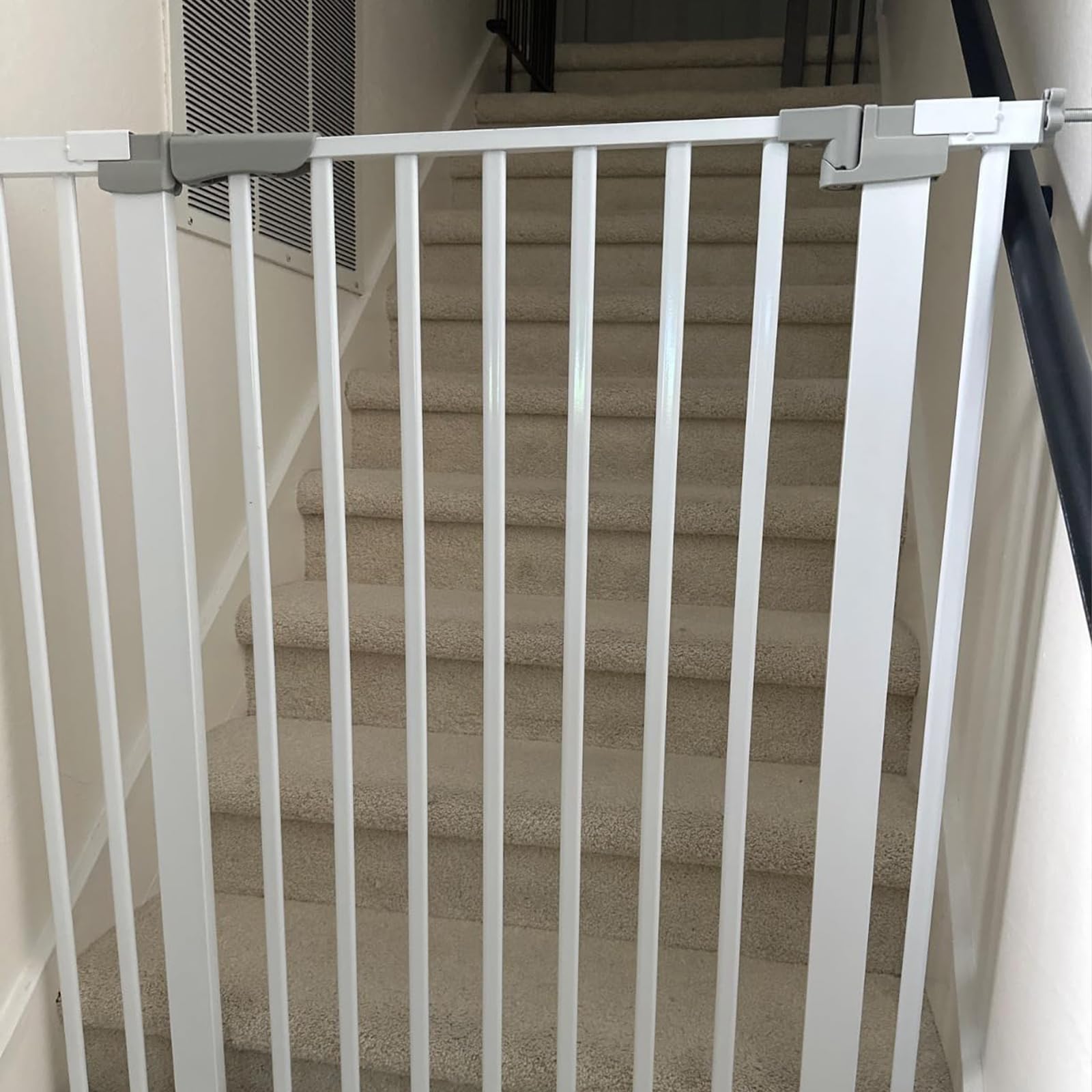 Cancelletto per cani, altezza 104 cm, chiusura automatica, regolabile, larghezza 76-111 cm, montaggio a pressione, per ingresso (bianco, 76-111 cm di larghezza)