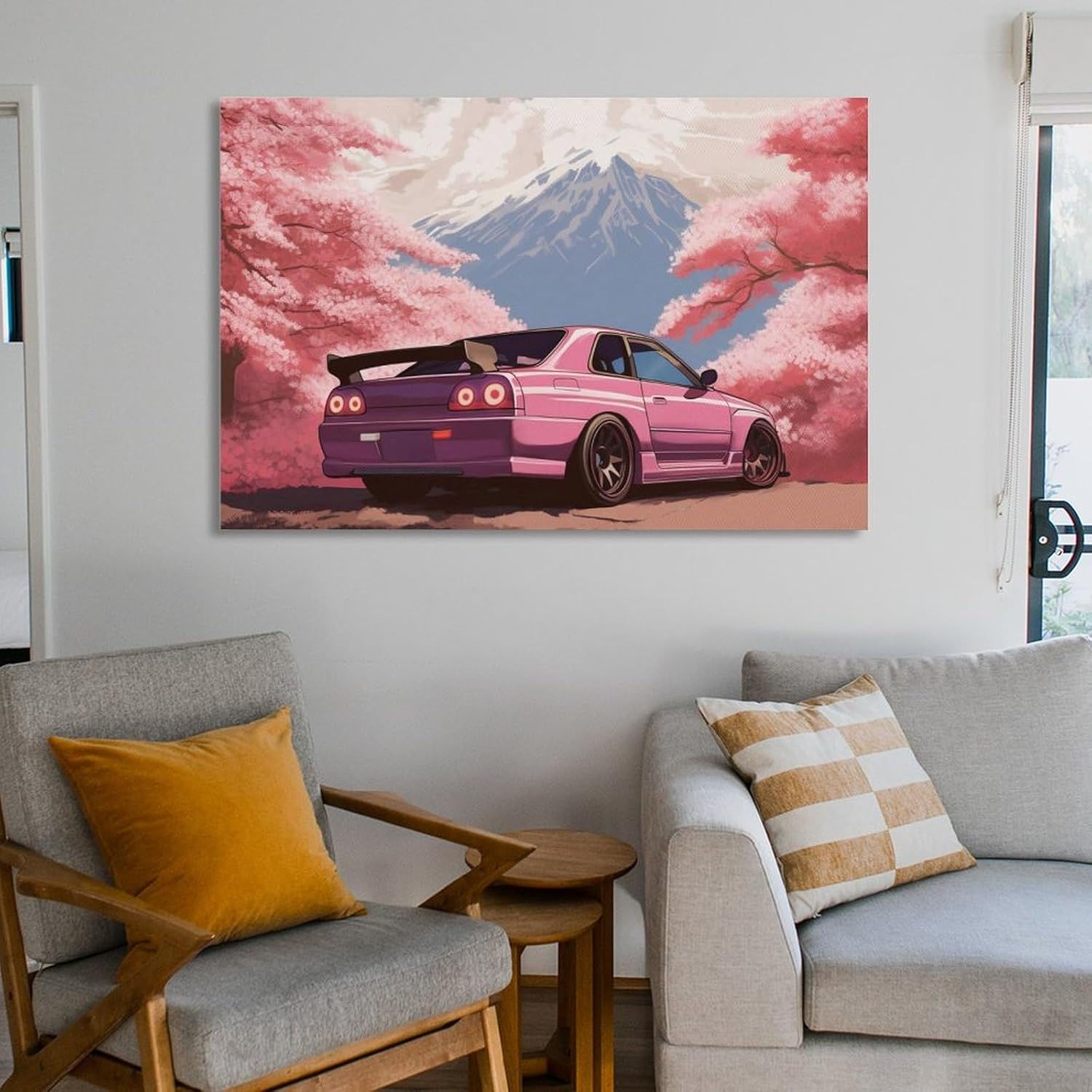 Japanese Anime Pink Jdm Car R34 Cherry Blossom Poster Canvas Wall Art Posters & Prints Paintings Wall Decor for Bedroom Living Room Decor for Mens Women Framed Unframed 12x18inch(30x45cm) - Image 6