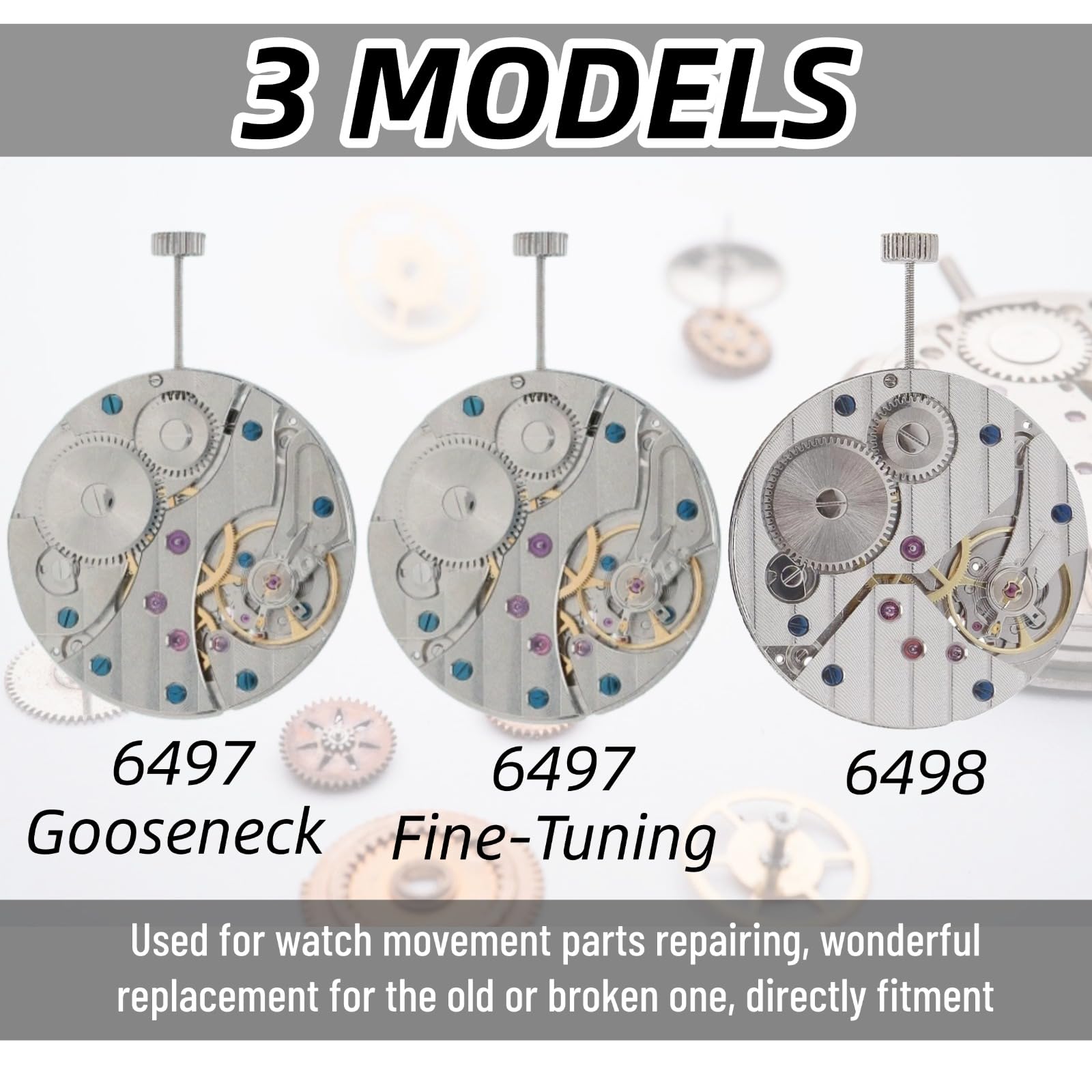 DHASUWT Watch Movement Replacement Part, 6497 and 6498/ST3600, Automatic Mechanical Watch Movement for Repairing Maintenance (Gooseneck 6497)