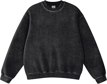 FAIABLE Womens Acid Wash Crewneck Sweatshirt Oversized Fleece Heavyweight Sweatshirts Unisex Vintage Cotton Pullover