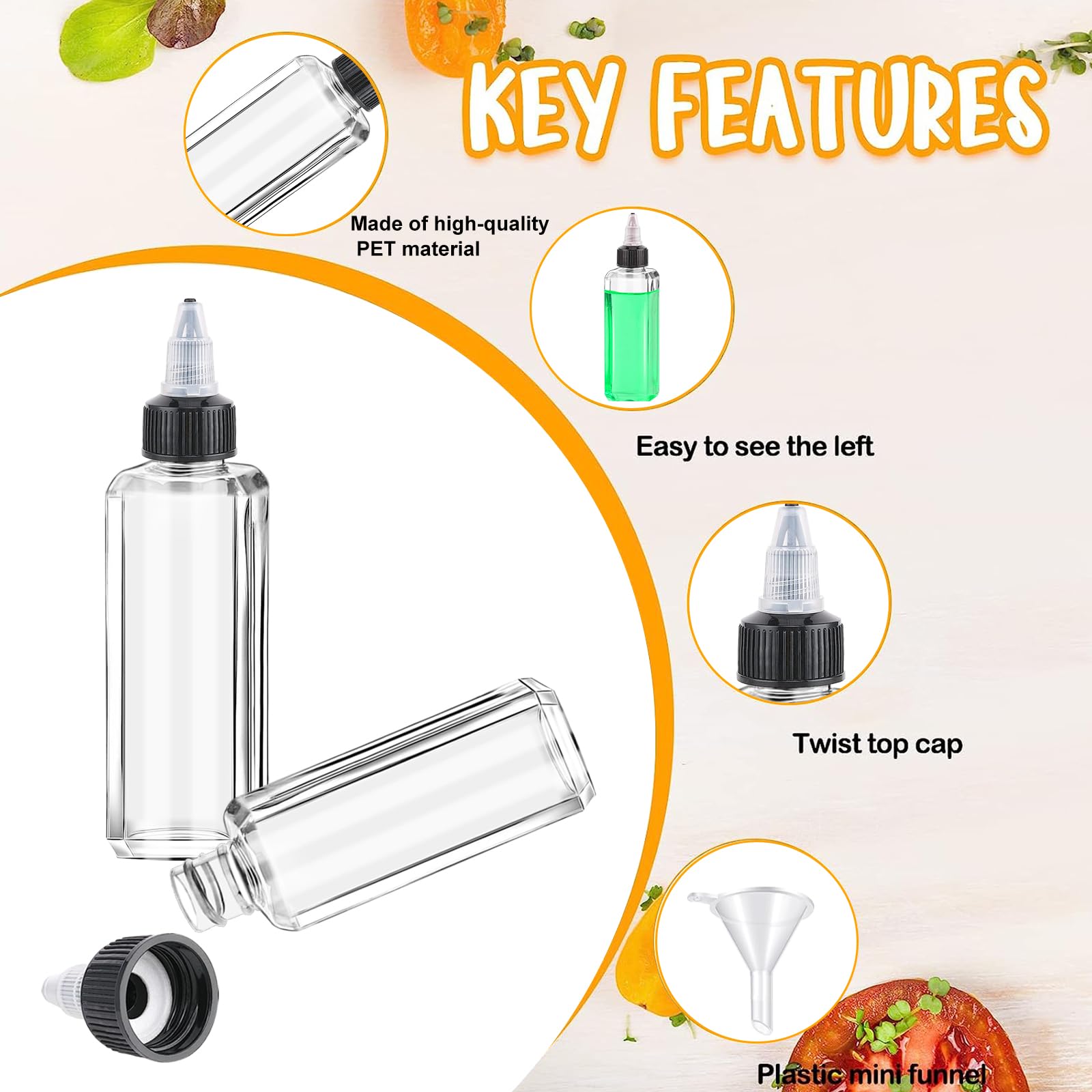 WZYTEU 10 Stück Squeeze Flasche, Quetschflasche mit Drehverschluss für Ketchup Senf Mayo Soßen Öl Essig, mit 1 Etiketten und 2 Trichter(100 ml WZYTEU 10 Stück Squeeze Flasche, Quetschflasche mit Drehverschluss für Ketchup Senf Mayo Soßen Öl Essig, mit 1 Etiketten und 2 Trichter(100 ml