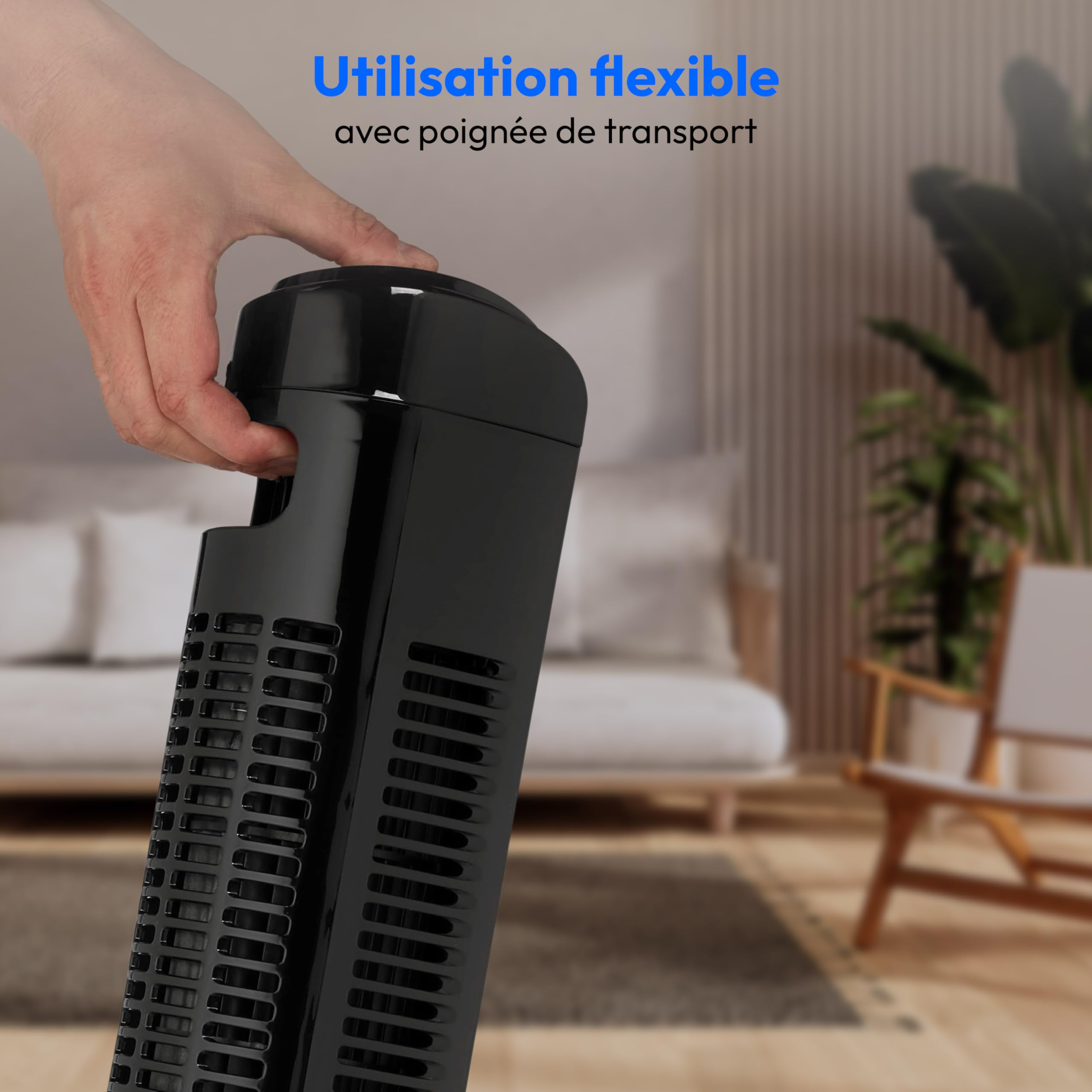 MEDION E11 TF Ventilateur colonne avec télécommande (3 vitesses, mode sommeil silencieux, 45 W, oscillation horizontale 60°, minuterie, MD12067) noir