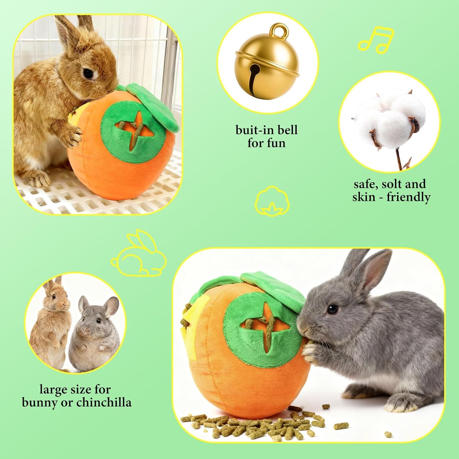 2Pcs Rabbit Foraging Toy with Bell, Snuffle Ball Enrichment Toys | for Indoor Bunnies, Washable Feed Game Supplies for Bunnies Boredom, Rabbit Puzzle Balls