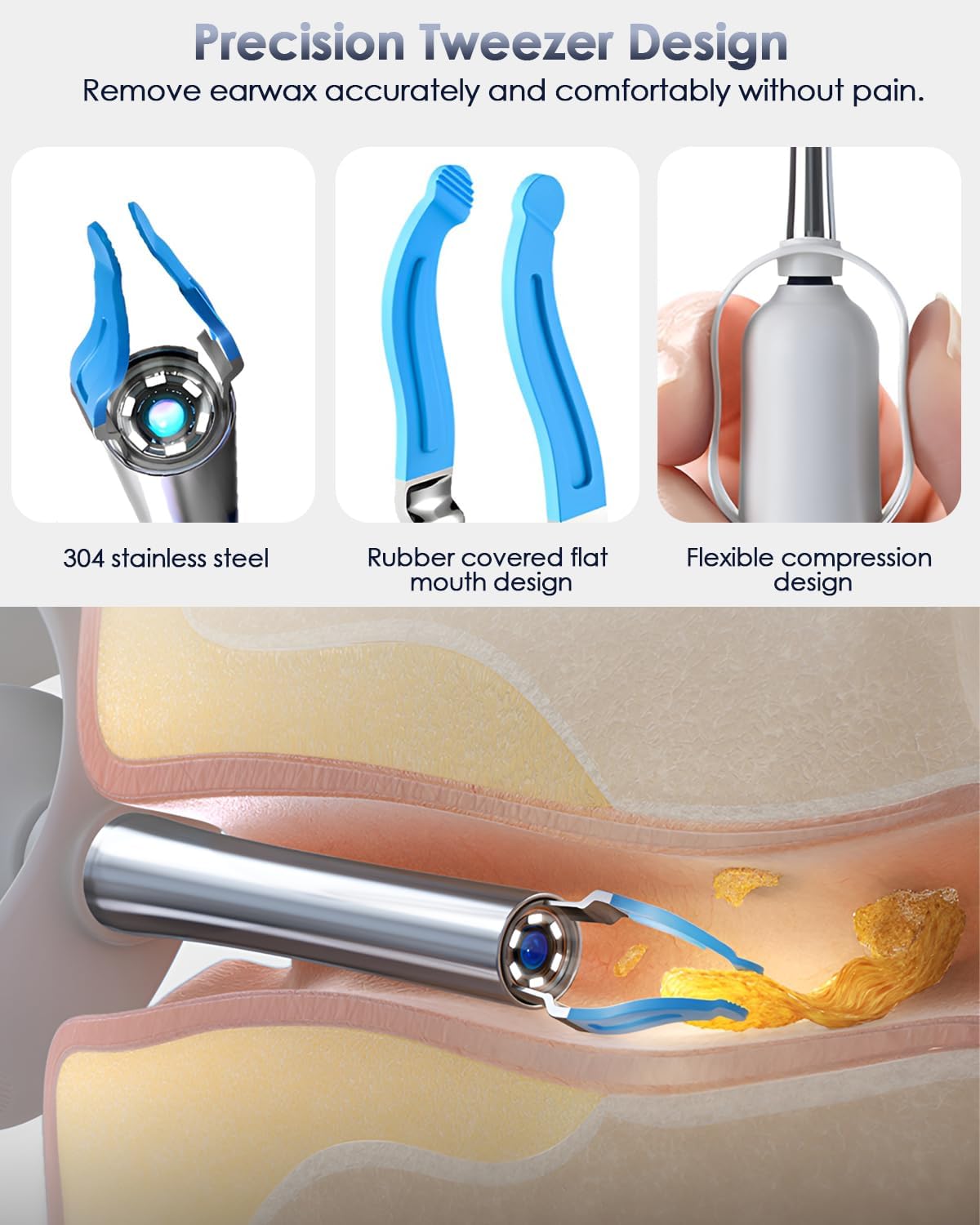 Ear Wax Removal Tool Camera - Safe and Effective Ear Cleaner with Camera, IP67 Waterproof Design, WiFi-Connected Application, Flexible Otoscope with Light and Tweezers for Adult