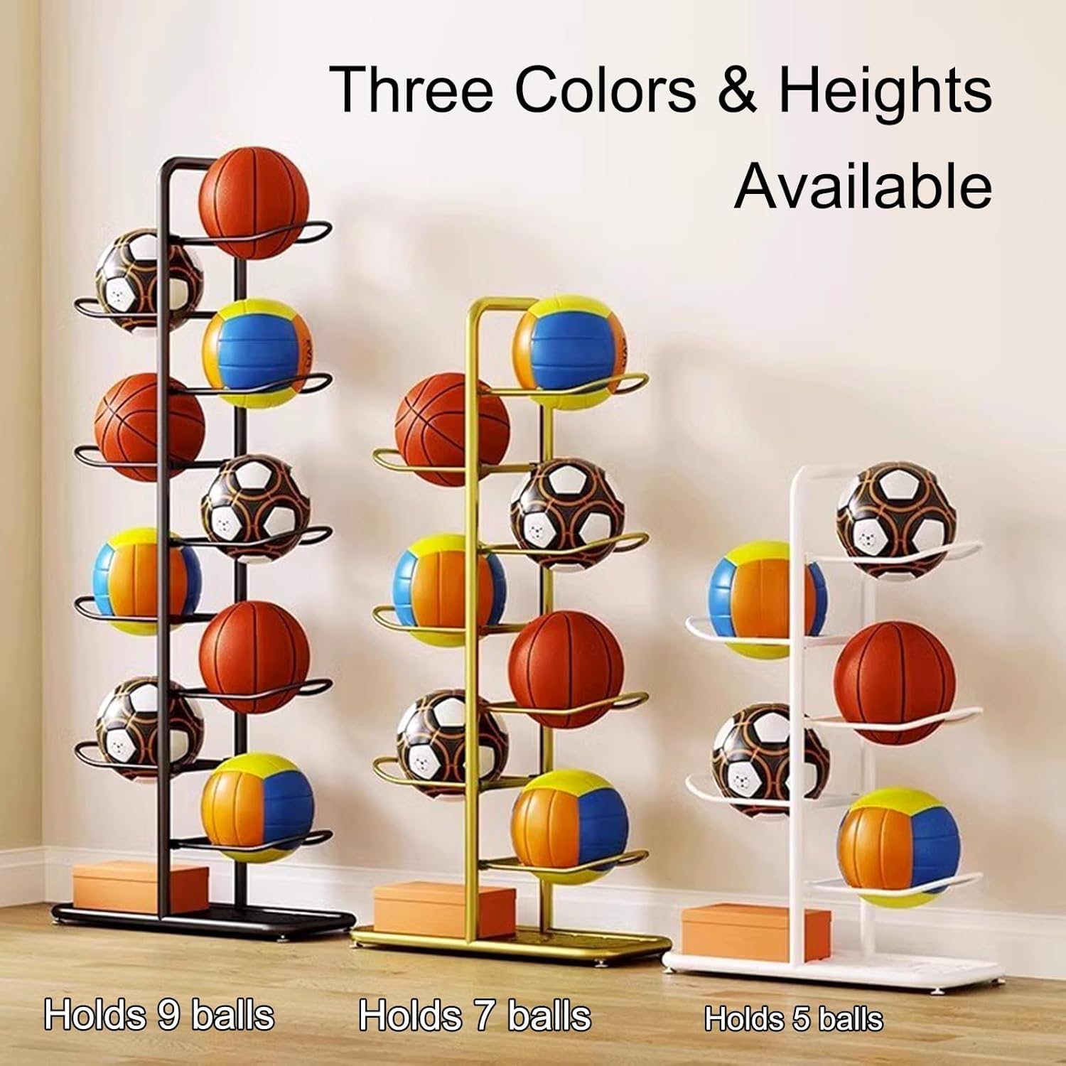 Sports Equipment Organizer Basketball Storage Display Rack, Removable Sports Ball Organizer Stand with Base, Garage Storage Holder for Volleyball Football, Easy to Install,Gold 146