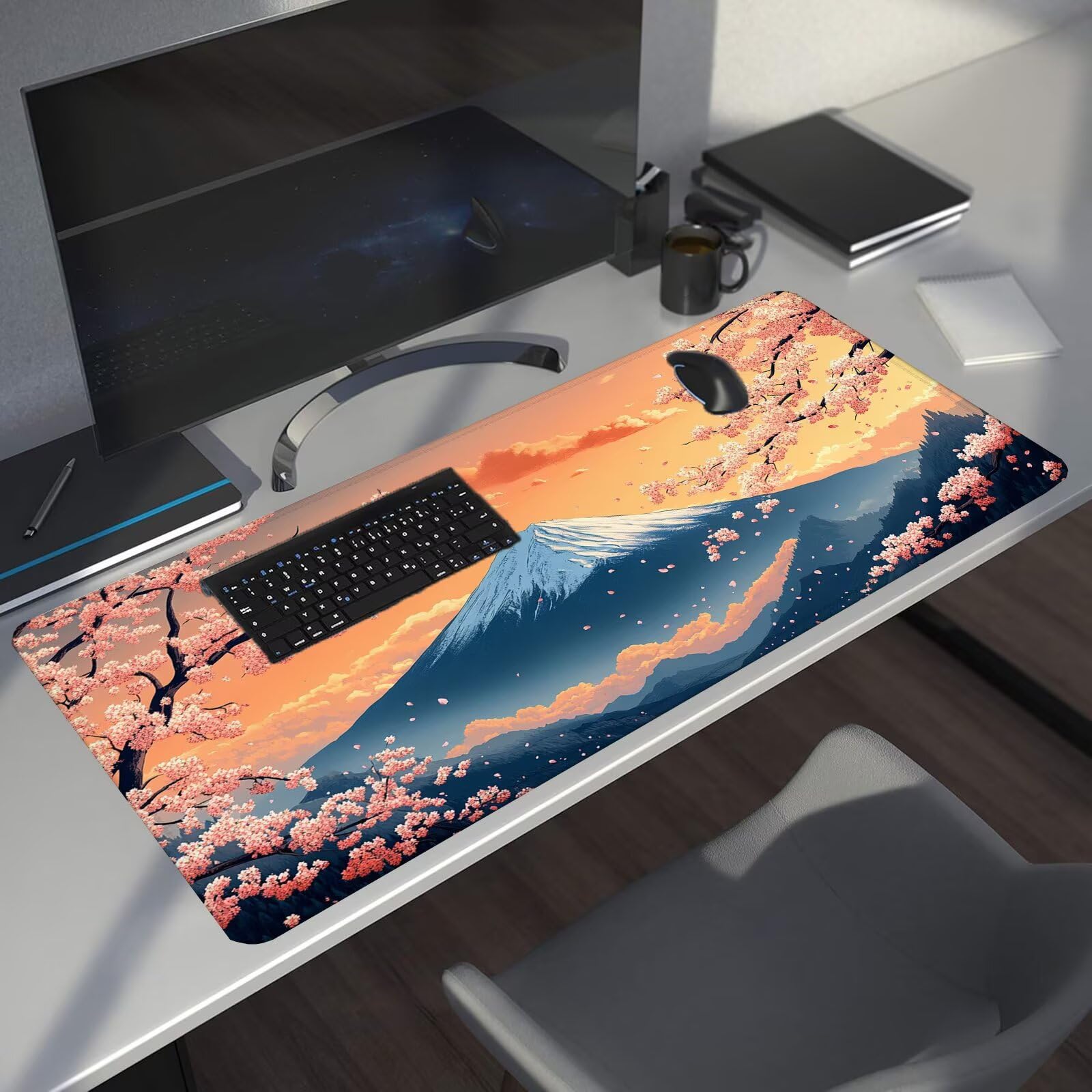 Kreskówkowa podkładka pod mysz XXL Śnieżna Góra 1600 x 800 mm Podkładka pod mysz do gier, duża wodoodporna antypoślizgowa mata na biurko, podkładka pod mysz szyte krawędzie dla graczy, komputer,