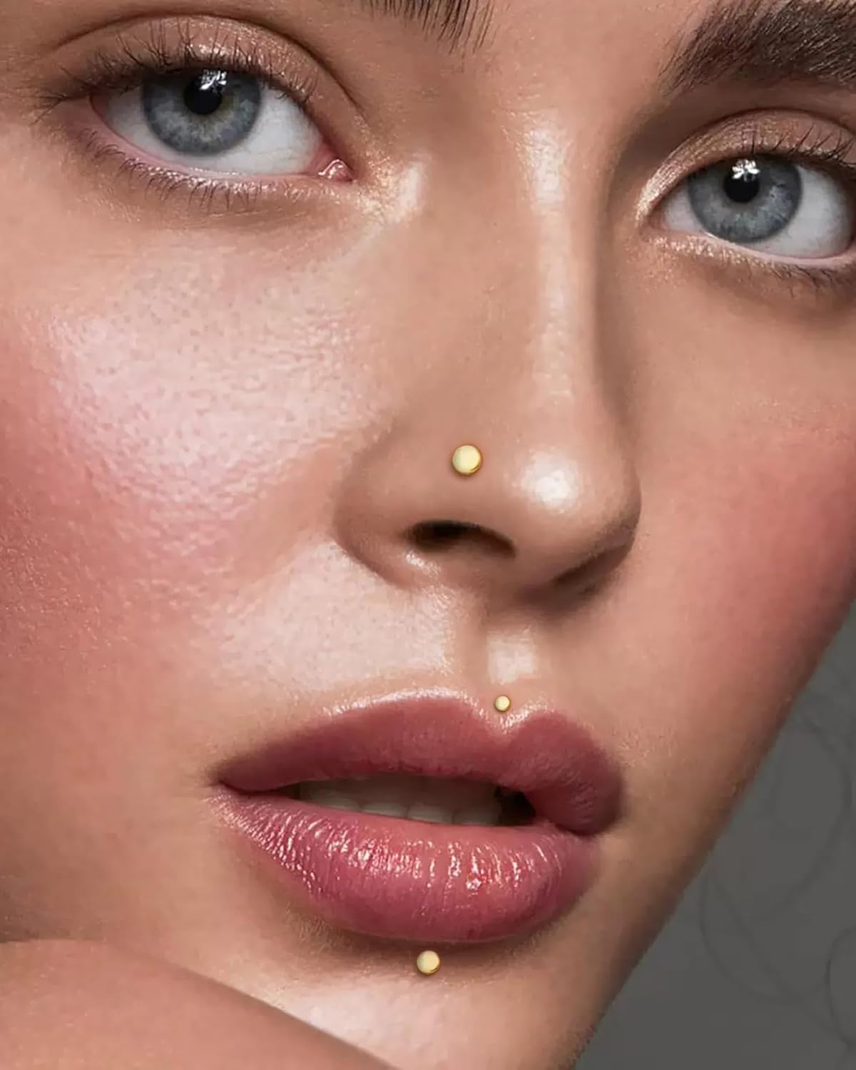 3Pairs 14K Gold Plated Disc Threadless Studs Earrings for Women, Surgical Steel Labret Studs Lip Rings, Push in Flat Back Nose Nostril Tragus Helix Piercing Jewelry for Women 18G - Image 2