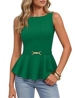 ZESICA Women's Sleeveless Business Casual Peplum Tank Tops | Babydoll Fitted Tops, Work Office Tee Shirts, Summer Tops 2026, Belted Tops, Dressy Flowy Blouse, Cute Formal Outfits - Amazon product rated Grade A