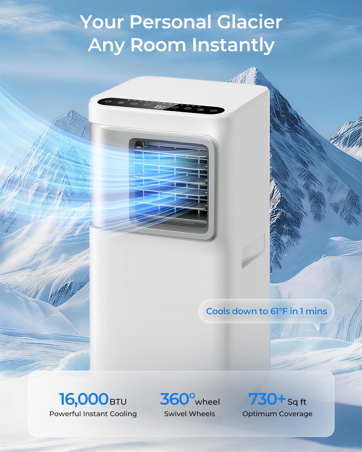 Inteligentny Przenośny Klimatyzator 16000 BTU do 50 m2, WiFi i Pilot, Cichy Osuszacz Wentylator, Tryb Nocny, Samoparowanie, Mobilny Sprzęt AGD do Domu i Biura