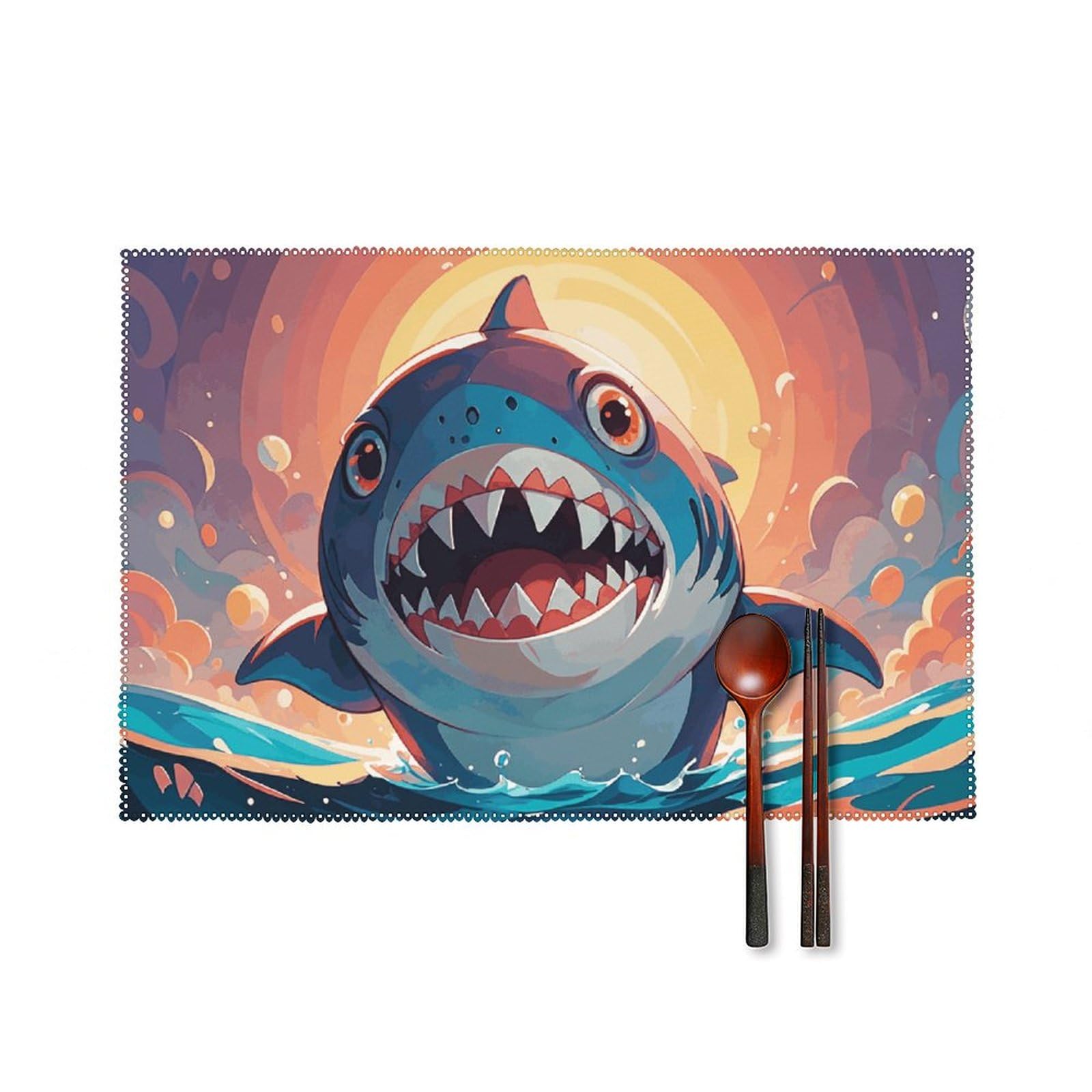 Lot de 6 sets de table requins en toile lavables 45x30 cm