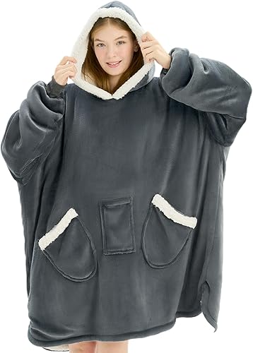 L'AGRATY Manta con capucha manta gigante con capucha con mangas de bolsillo para mujeres y hombres, regalos de novia para mujeres, mantas de franela