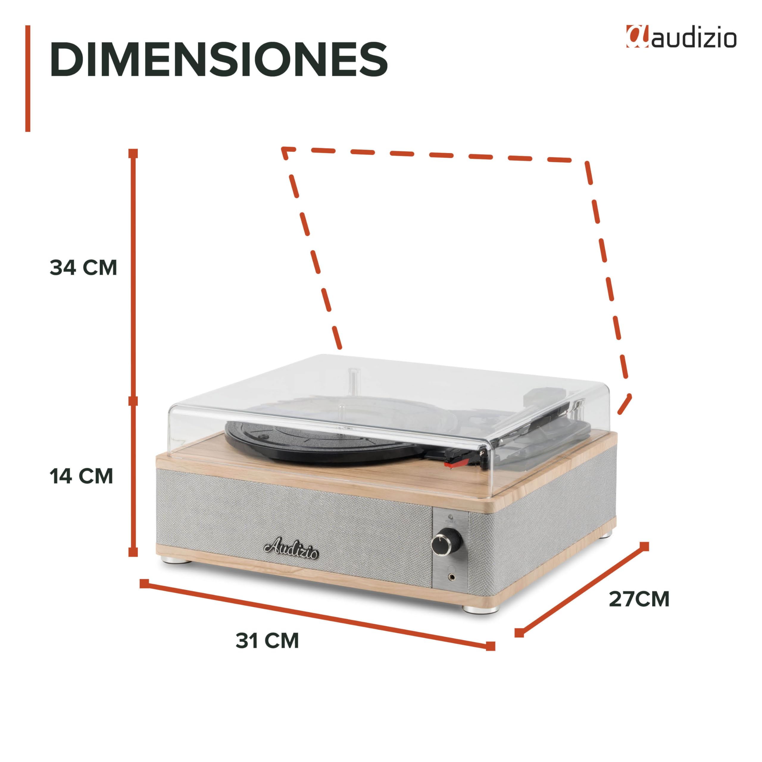 Audizio Irvine – Tocadiscos de Vinilo con Altavoces 40W Bluetooth 5.4 3 velocidades 7 10 12 Pulgadas Salida RCA Entrada AUX Sistema antivibración diseño Compacto en Madera Clara, Color Madera Clara