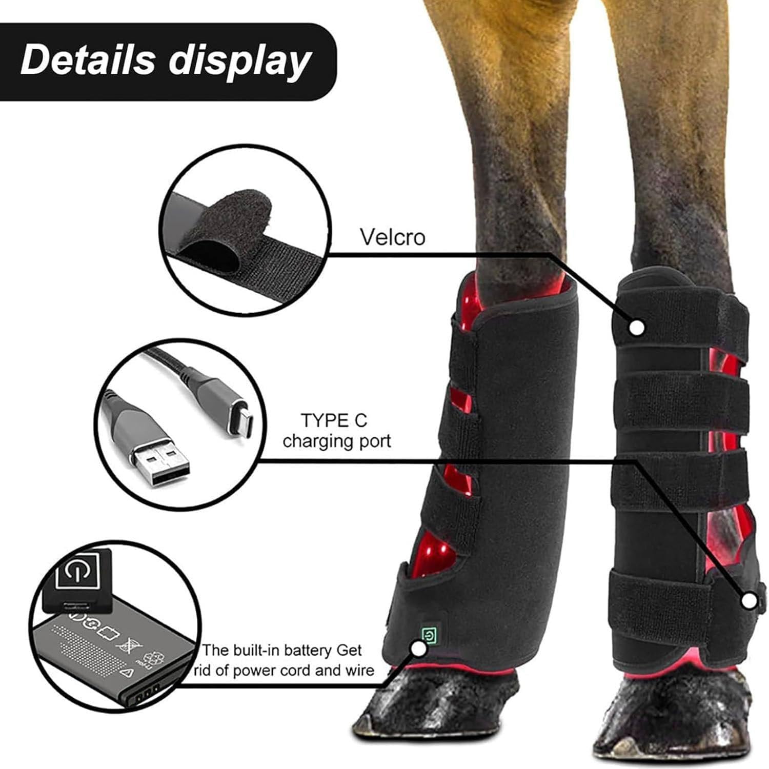 Envoltura de Terapia de luz LED inalámbrica para Caballos, Dispositivo de Terapia de luz roja LED para Cuerpo Completo de Caballos, Botas para Cascos de Terapia de luz roja portátiles Right