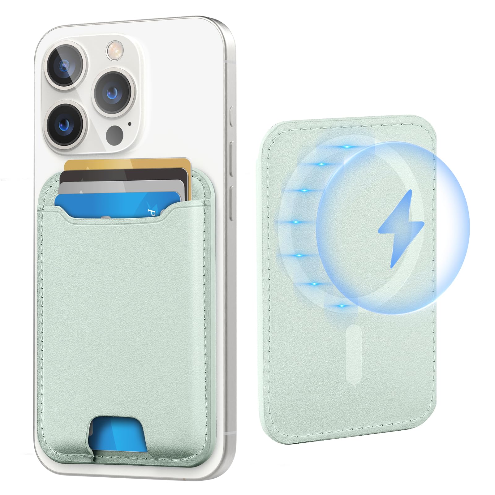 TopMade for Magsafe Wallet, Magnetic Wallet Card Holder for iPhone 15, iPhone 14/13/12 Series, Leather Magnetic Phone Wallet with Powerful Magnet, Credit Card RFID Blocking, Fit 4 Cards, Green