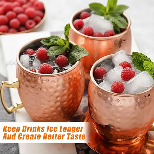 Miniatura 9 de Juego de 12 tazas de cobre Moscow Mule Tazas de cobre Moscow Mule Tazas de 19 onzas Martilladas Tazas de cobre 304 tazas de acero inoxidable chapado