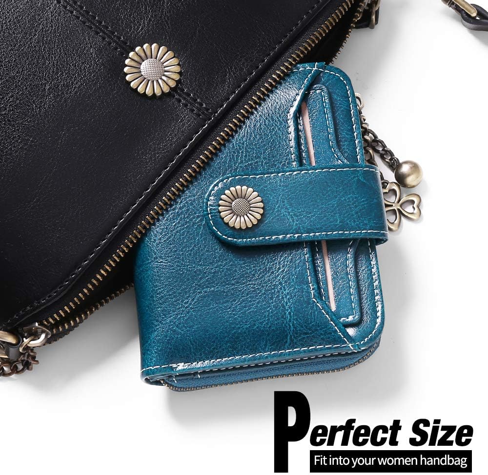 GOIACII RFID Women's Wallet Cute Small Credit Card Holder Ladies Coin Pouch Leather Peacock Blue - Image 7