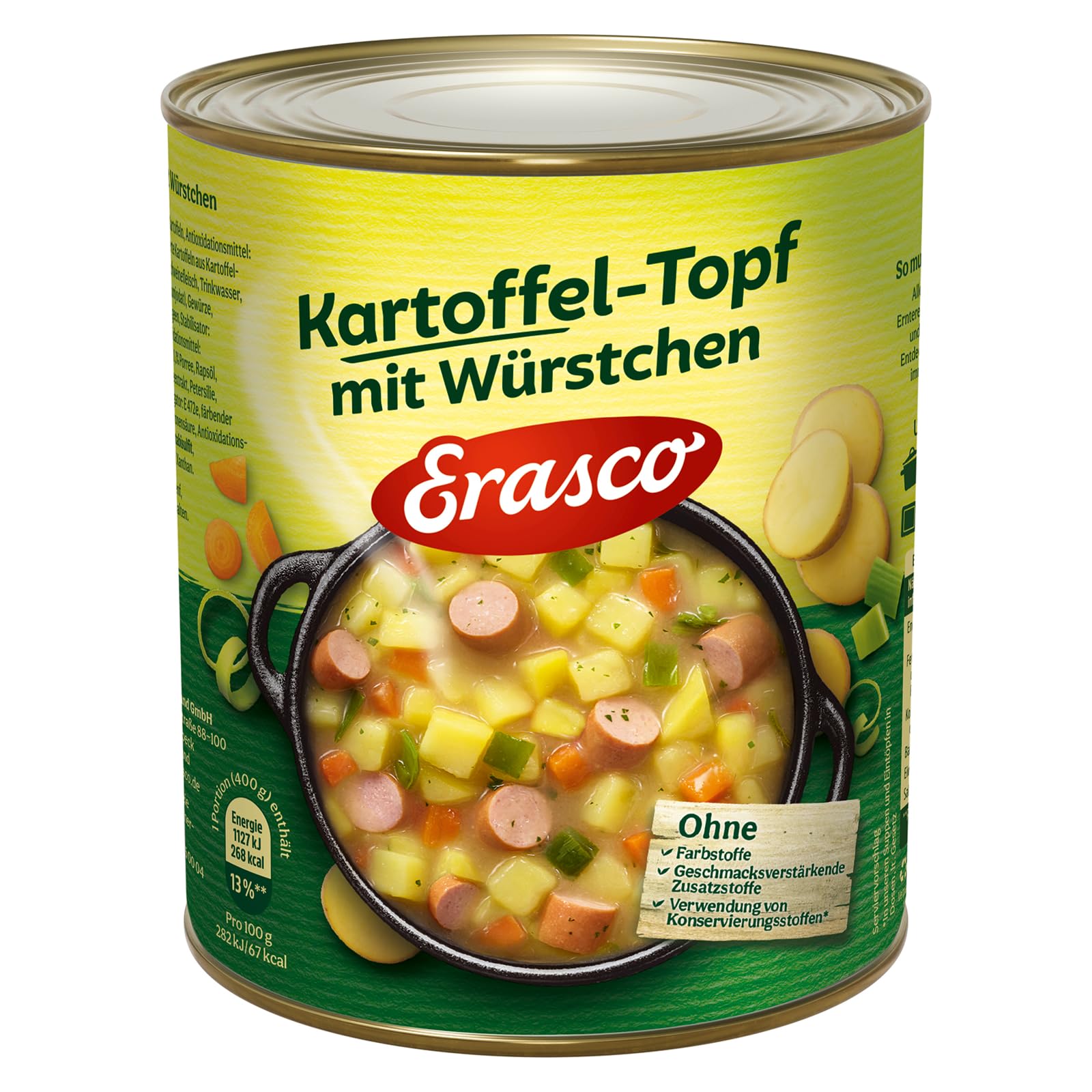 Erasco Kartoffeltopf mit Würstchen (1 x 800g), In rund 5 Minuten fertig – Mit Kartoffeln und Möhren - Einfach lecker