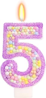 Birthday Candles - Number 5 Candle, Colorful Macaron Candles for Boys/Girls, Purple Birthday Decorations, Purple Cake Decorations