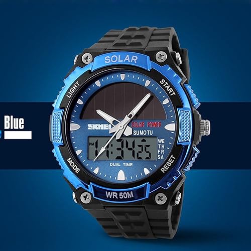 Miniatura 2 de FANMIS Reloj de pulsera de cuarzo casual con energía solar para hombre, analógico, digital, multifuncional, negro, reloj deportivo