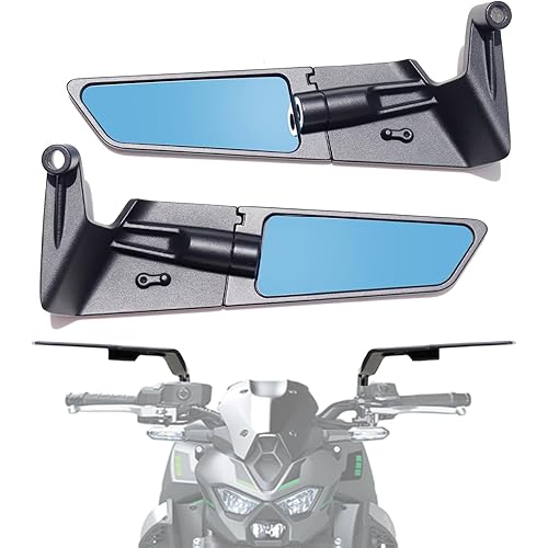 Large Size Motorcycle Mirrors Anti-glare Rotating Stealth Wind Wing Side Rear View Mirrors Compatible with Duke 390 250 Yamaha MT-07 MT-09 Kawasaki Z400 Z650 Z900 Z1000 Street Bike Mirror etc