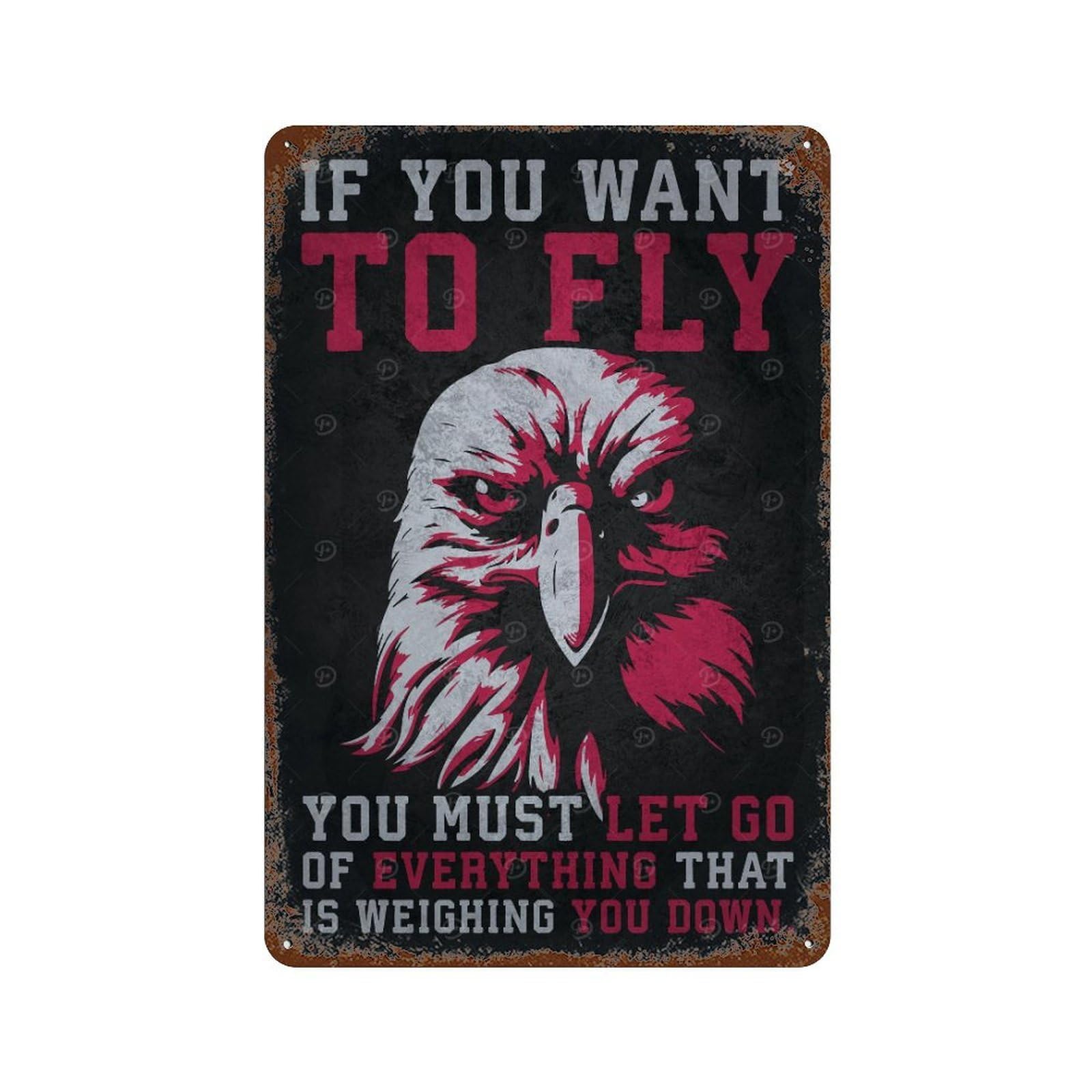 To Fly Eagle Motivation 11.8"x7.9" Weathered Tin Sign, Shabby Chic Decor for Farmhouse, Kitchen And Entryway Decor