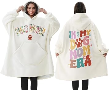 Dog Mom Gifts for Women, Mothers Day Gift for Dog Lover Puppy Gifts for Dog Mom Wearable Blanket Hoodie Birthday Gift for New Puppy Owner Best Dog Mom Gift Oversized Sherpa Fleece Blanket Sweatshirt