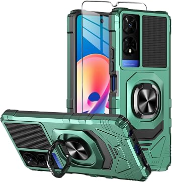 لحافظة هاتف TCL 50 XE 5G حافظة TCL 50 XE Nxtpaper 5G مع واقي شاشة من الزجاج المقسّى،غطاء واقٍ مقاوم للصدمات عالي التحمل من الدرجة العسكرية،مع حامل حلقي لهاتف 50 XE 5G باللون الأخضر الداكن