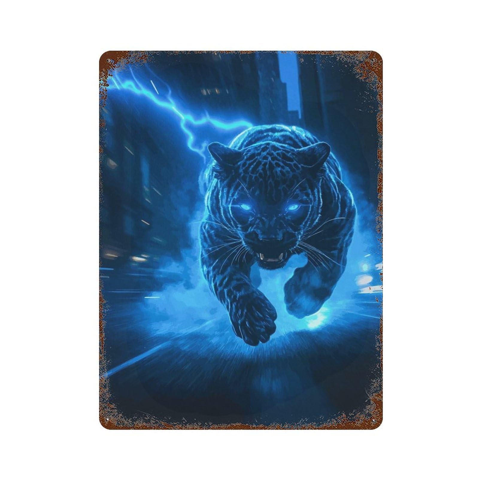 Electric Panther Rustic Tin Plaque 15.7"x11.8", Ideal for Shed, Workshop And Garage Wall Decor