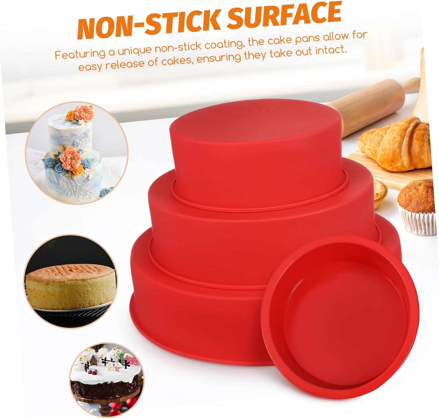 Cabilock Silicone Round Cake Pans Set of 4 Nonstick Baking Molds Removable Bottom for Layer Cakes Cheesecakes and Quiches Kitchen Baking Tools