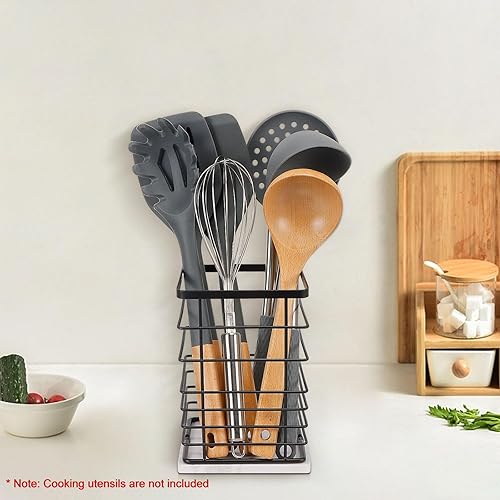 Miniatura 7 de Jeasor Soporte cuadrado para utensilios de cocina, estante de metal resistente para almacenamiento de encimera, organizador de herramientas de