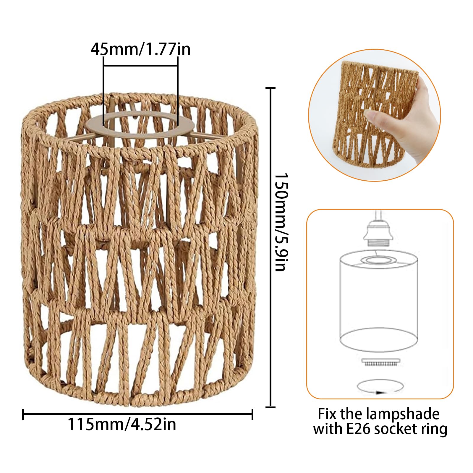 Pantalla Lampara Ratán 2 Piezas Pantalla De Lámpara Boho Decoración del Hogar para E27 E14 Lámparas de Mesa Lámparas Colgantes de Pie