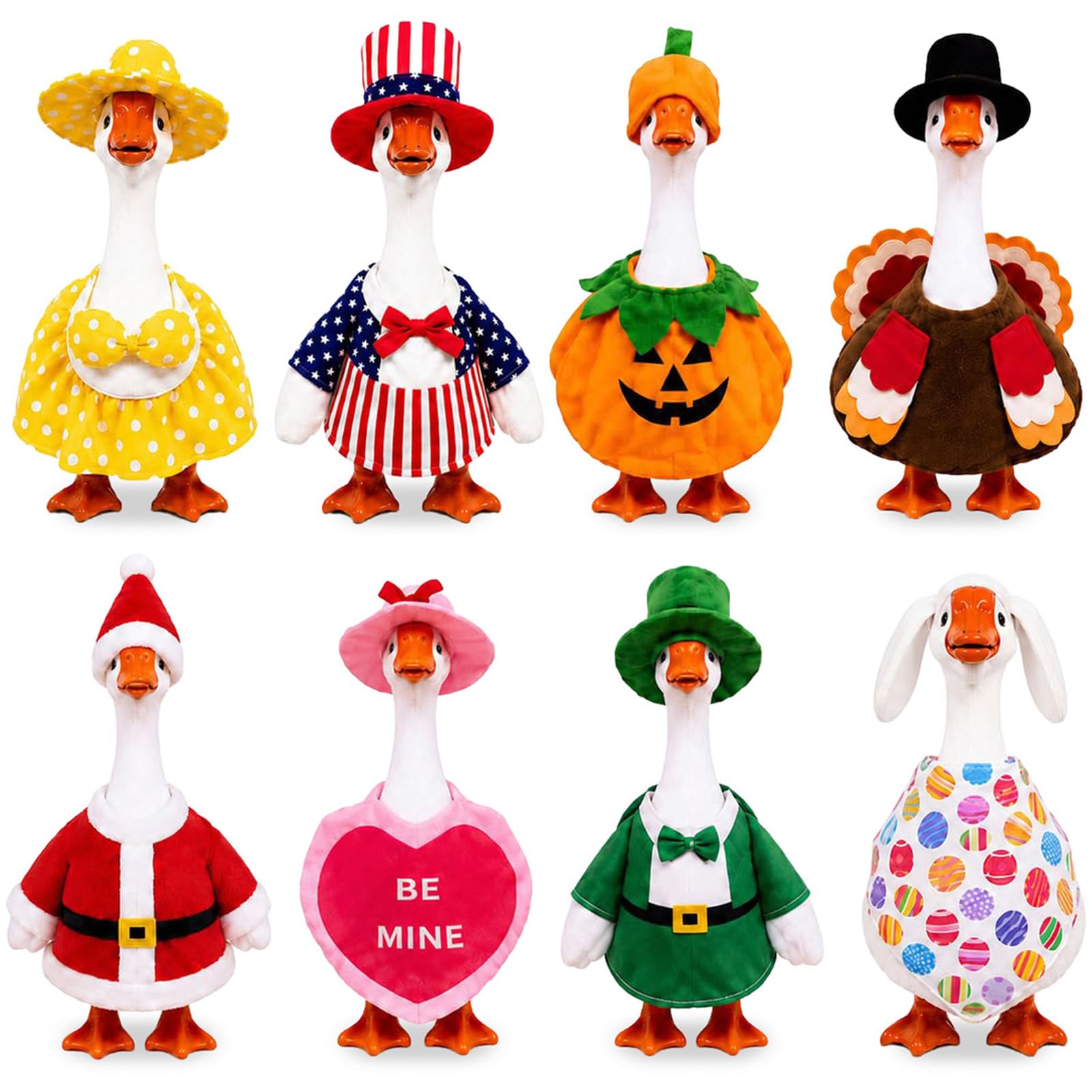 Funle 7 Inch Desk Goose Outfits, 8-Pack Mini Goose Clothes | 8 Seasonal Desk Goose Outfits 7 Inche, Easy to Dress, Year-Round Holiday Desktop Decor, Gift for Goose Lovers