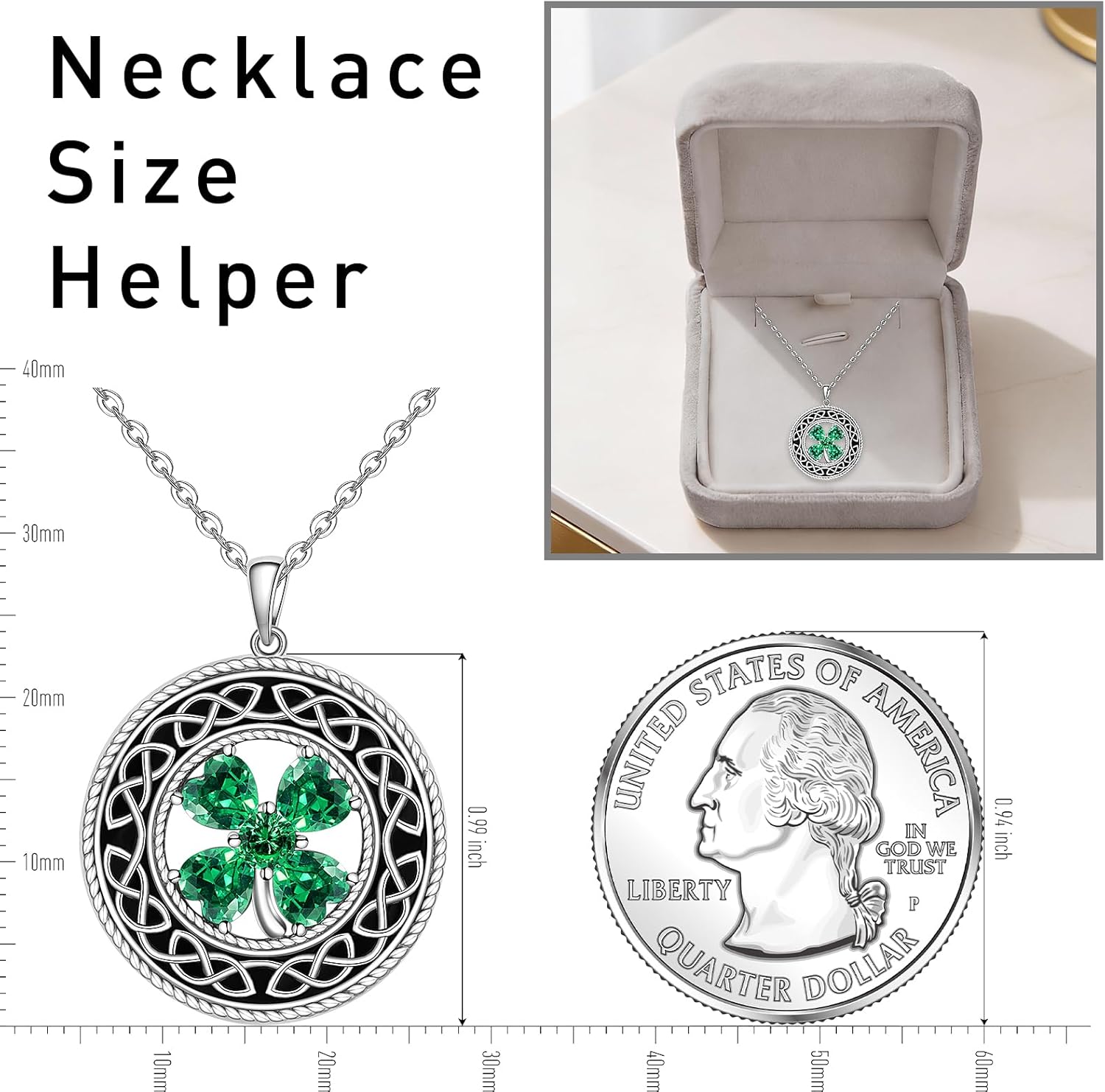 St Patricks Day Accessories Clover Necklace For Women Sterling Silver Shamrock Necklace Celtic Knot Dangle Jewelry Valentine Mothers Day Irish Shamrock Gifts - Image 7