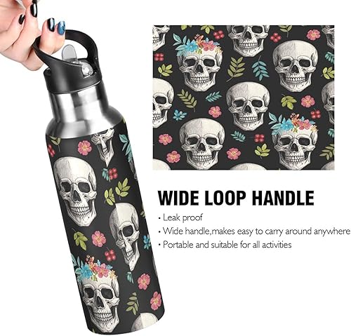 Miniatura 4 de Funny Skulls Black Insulated Water Bottle 20 Oz, BPA-Free Sport Water Bottle Insulated Leakproof Water Bottles