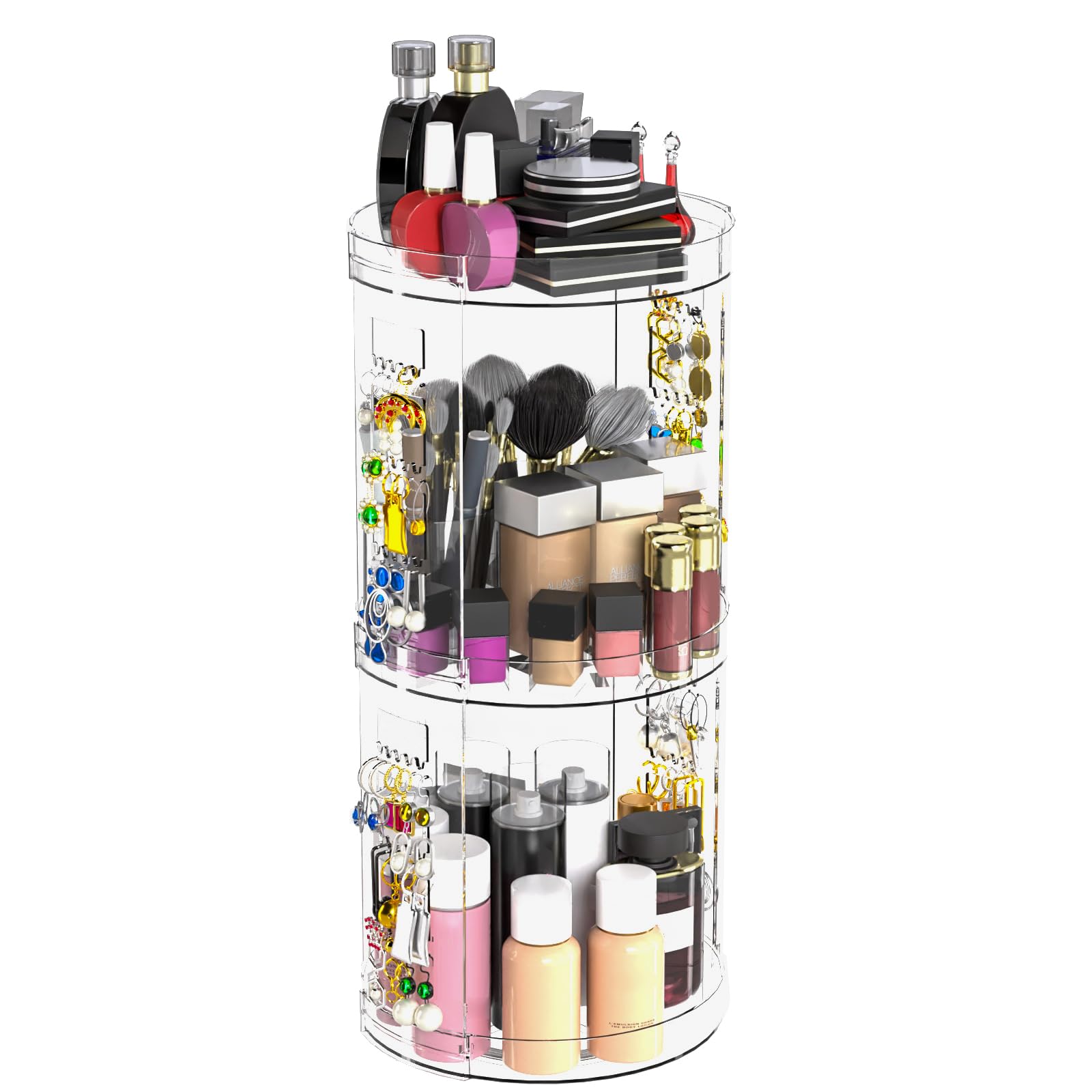 Hsioluted 360 Degree Rotating Cosmetic Storage Organiser Skincare Stand Multilayered Acrylic Rack for Makeup and Beauty Tools Desktop Storage Shelf