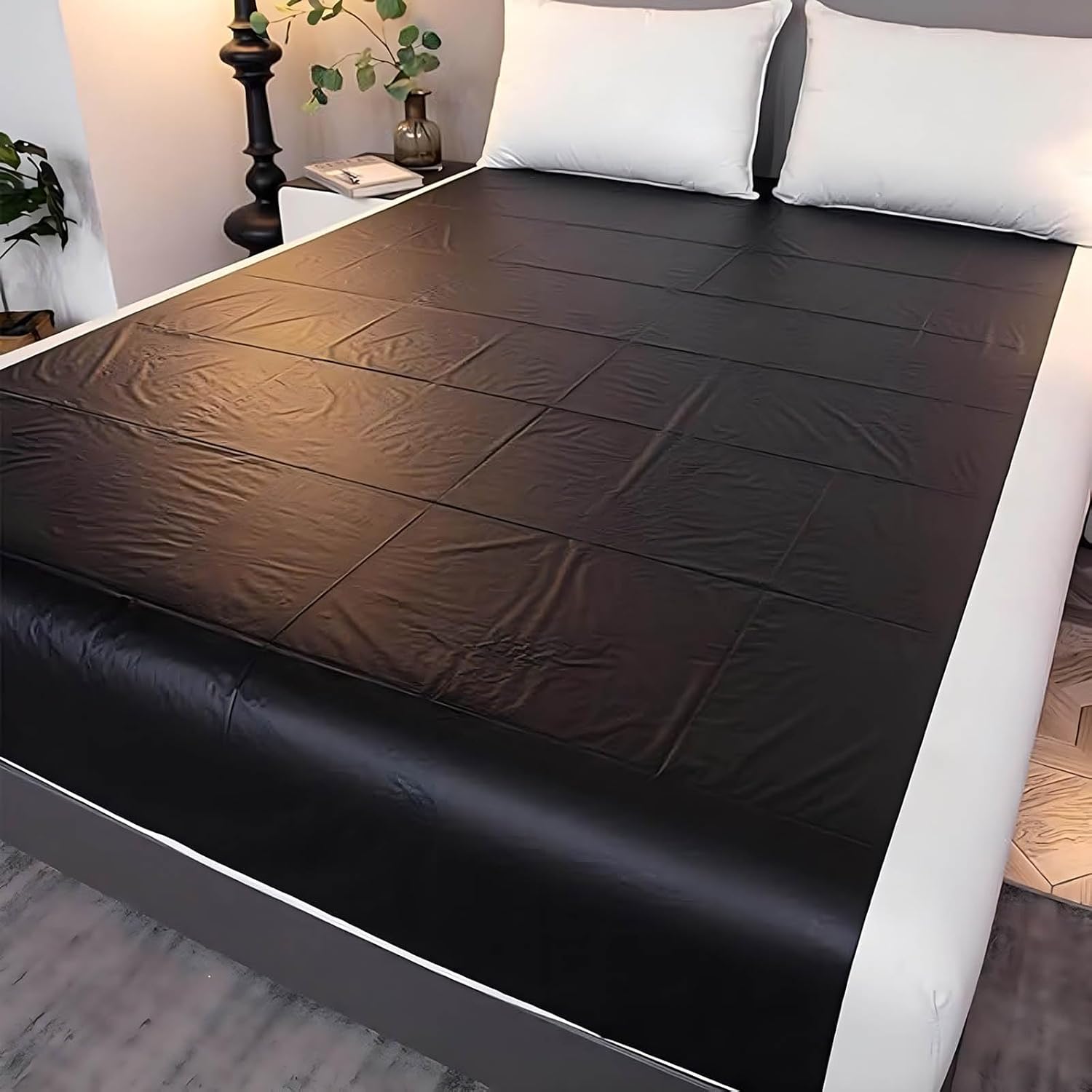 86.6 x 78.7 Waterproof Adult Sex Bed Sheets – Mess-Proof Play Sheet for Adults, Portable Bed Mattress Cover for Couples Messy Play, Massage, Sex Games and Women Sweating Protection (Black)