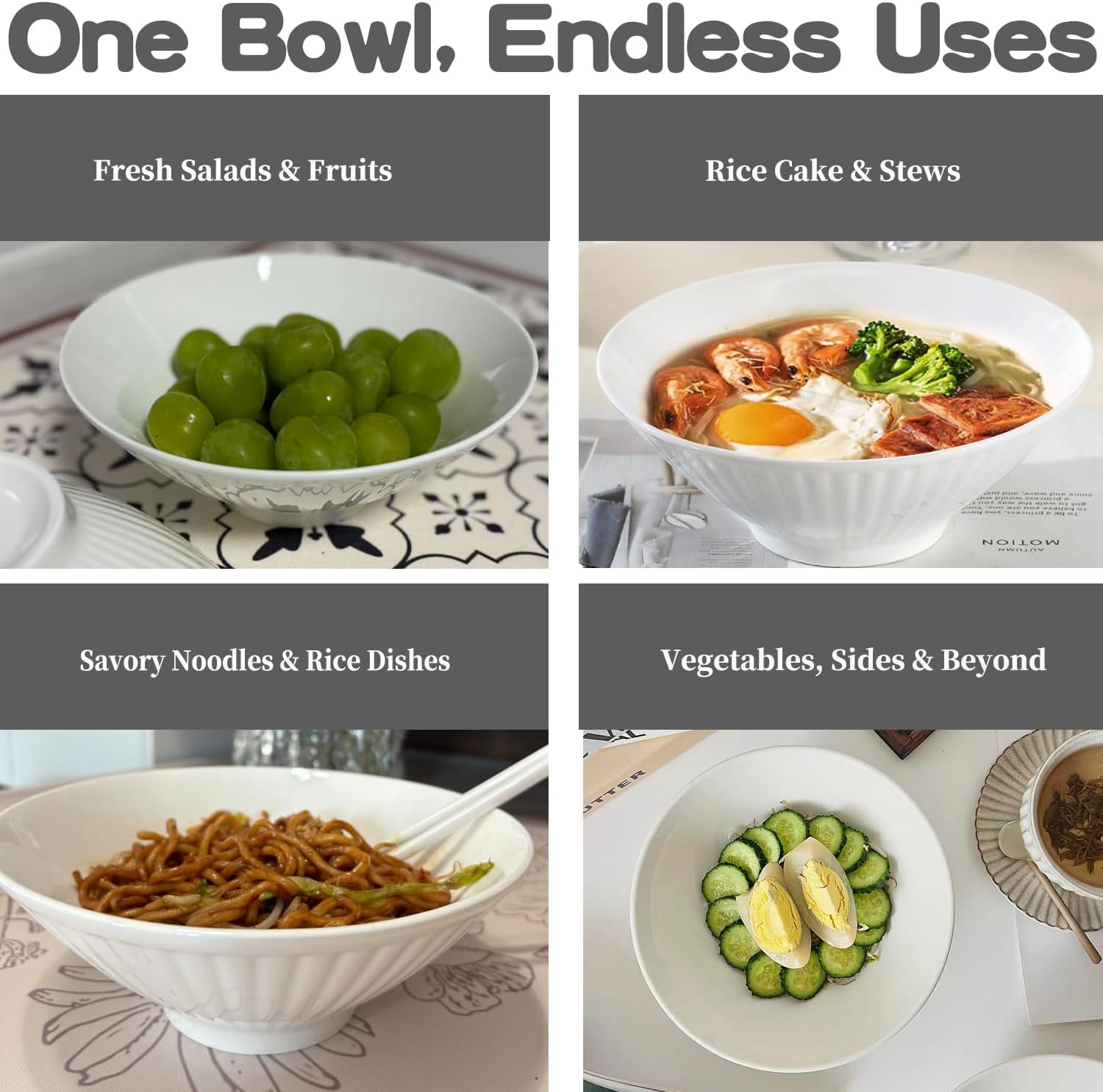 6 Pack White Ceramic Bowls, 7 Inch Wide Shallow Serving Bowls for Pasta, Salad, Soup and Entertaining, Chip Resistant, Microwave and Dishwasher Safe, Cereal Ice Cream Bowls image 4