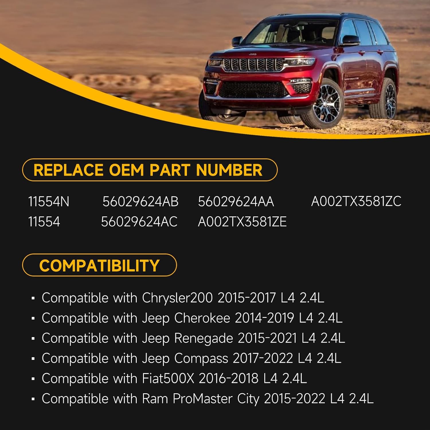 56029624AA Alternator 160A 12V fit for 2015-2017 Chrysler 200,2015-2022 Ram ProMaster 2.4L 2014-2022 Jeep Cherokee Compass Renegade,Replaces 56029624AB