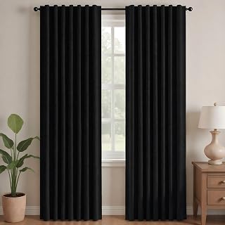Deconovo Short Blackout Curtains for Small Windows Thermal Insulated Rod Pocket and Back Tab Curtains 42Wx45L Inch Black 2 Panels