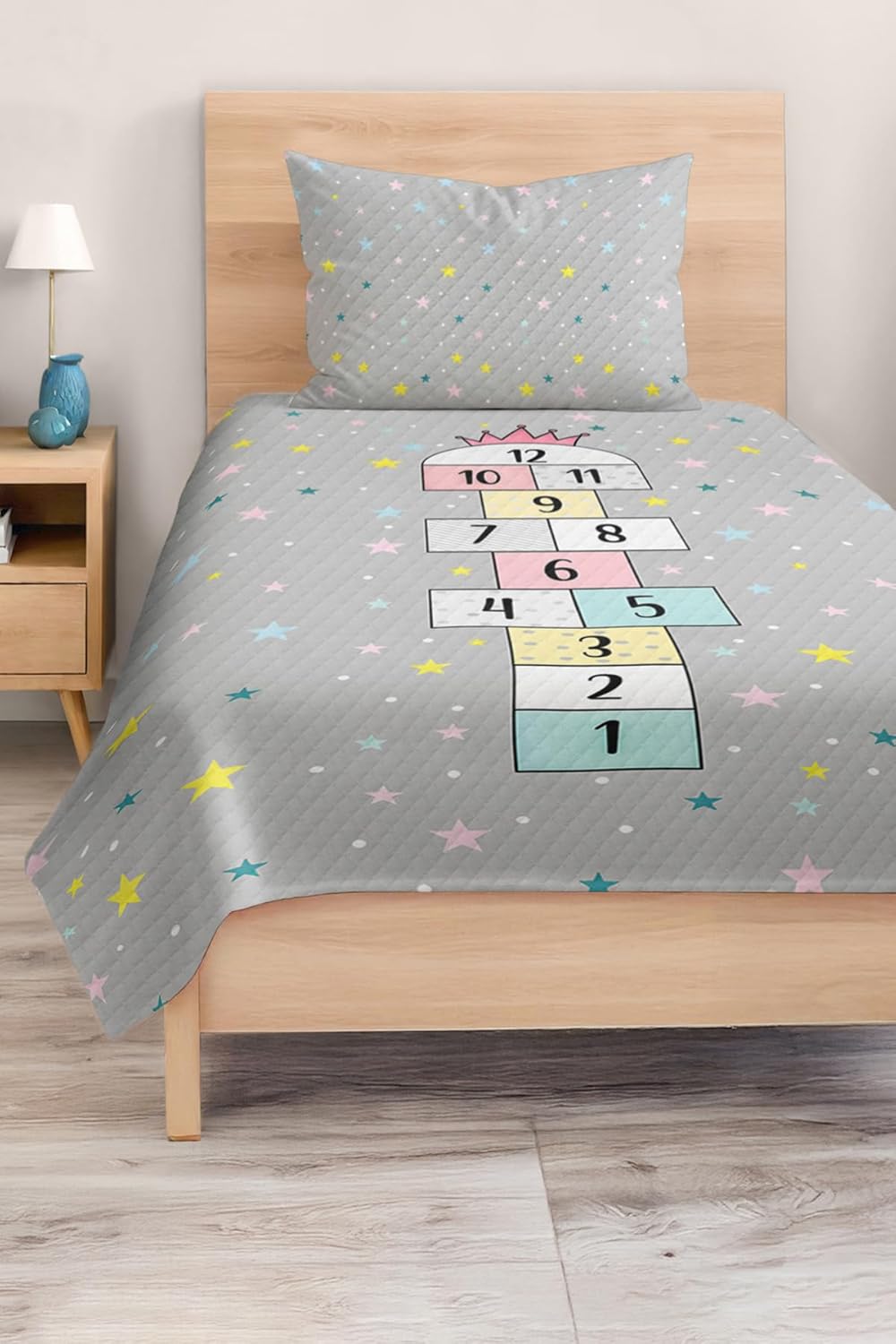 SODEF Bedding Set Star Patterned Pastel Colored Kids and Teens Room Quilt Set, Breathable Cotton Polyester Blend, Twin Size, Multicolor, 2 Piece - Multicolor, One Size