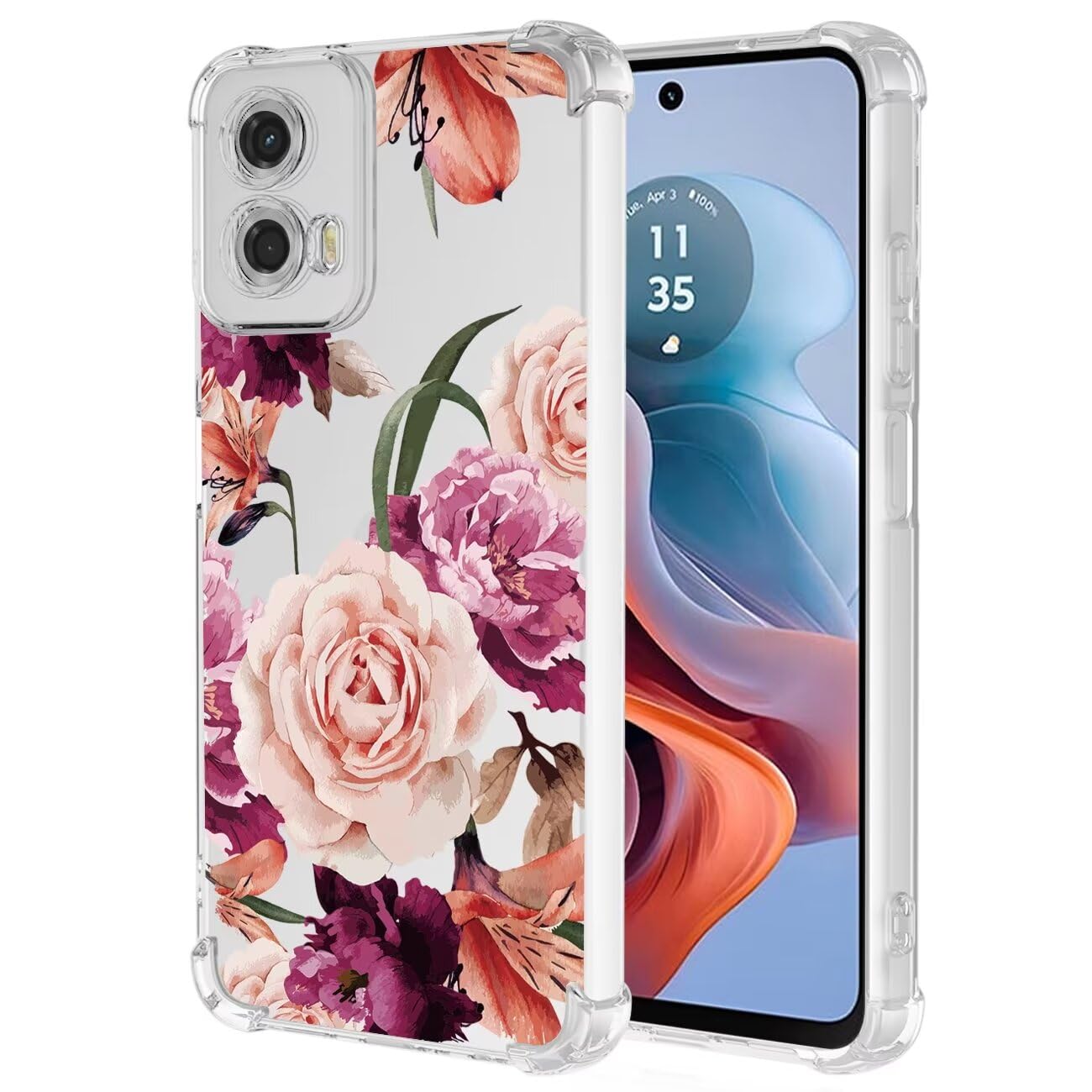 Sidande Case for Moto G34 5G Case, Motorola G34 XT2363-2 Case for Girls Women, Clear Floral Soft Flexible TPU Slim Phone Protective Case Cover for
