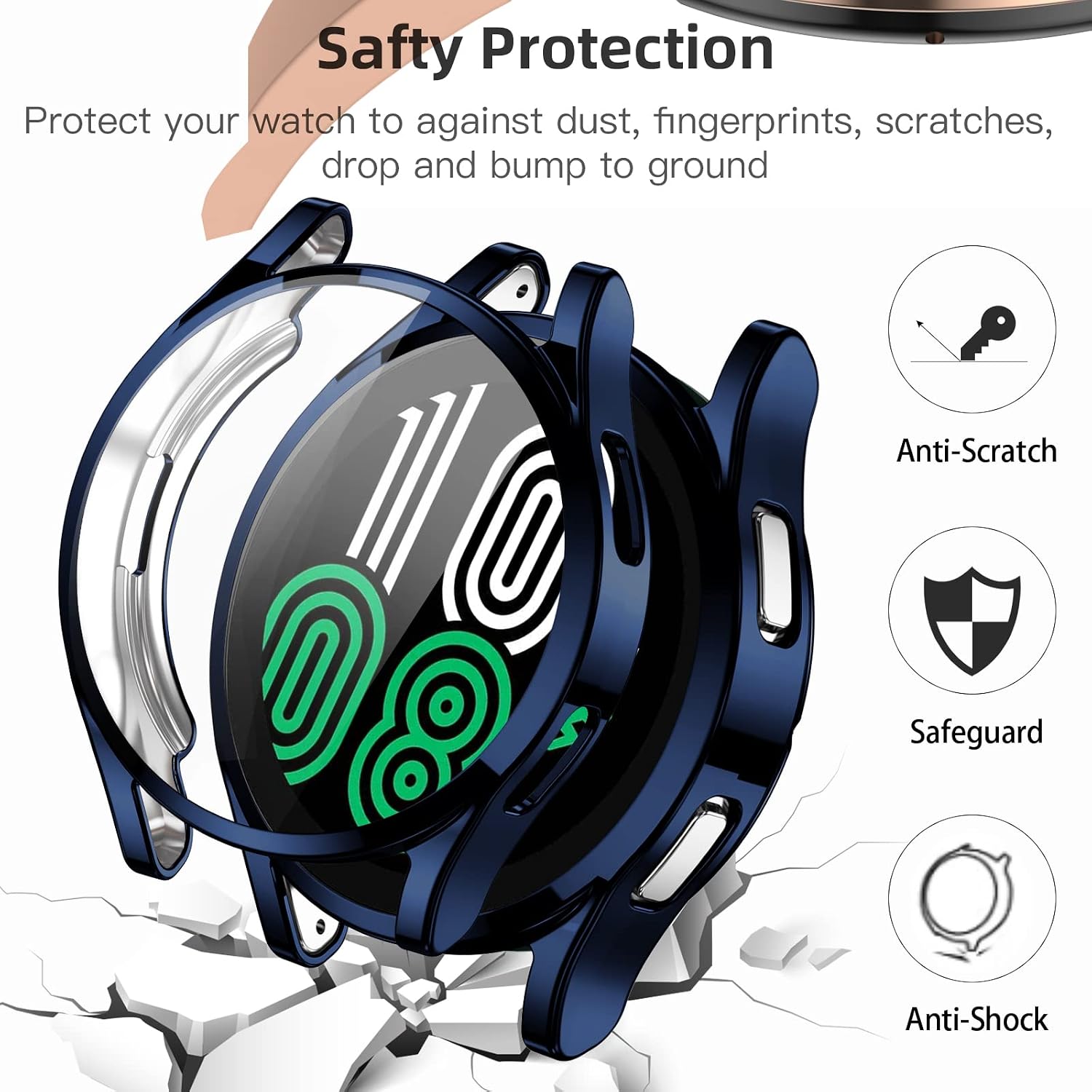 GEAK 3 Pack Compatible with Samsung Watch 5 Screen Protector/Galaxy Watch 4 Case 40mm,Soft Flexible TPU Plated All-Around Case for Samsung Galaxy Watch 4/5 Smart Watch 40mm Clear/DarkBlue/DarkGreen