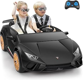 ELEMARA 2 Seater Ride on Car, XL Lamborghini Car for Kids to Drive, 12V10Ah Kid Car with Parent Remote, Ride On Toy with 3 Speeds Adjustable, MP3, LED Headlight, Electric Cars for Kids Ages 3-8, Black