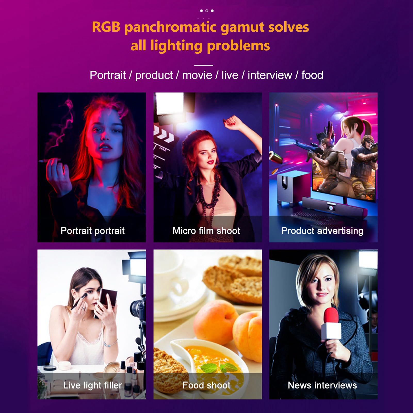 led video light HUIOP Luce fotografica RGB bicolore 36W Pannello luminoso a LED 352 pezzi Perline LED 3200K-5600K Dimmerabile Serie DC/NP Alimentato a batteria con telecomando per paraluce in metallo
