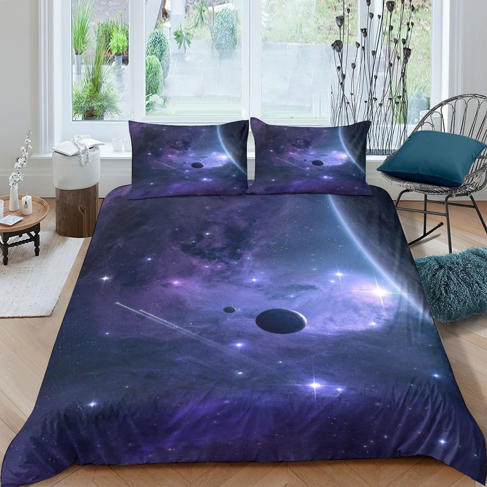 Parure de lit 3 pièces en polyester durable avec housse de couette imprimée 3D et taies