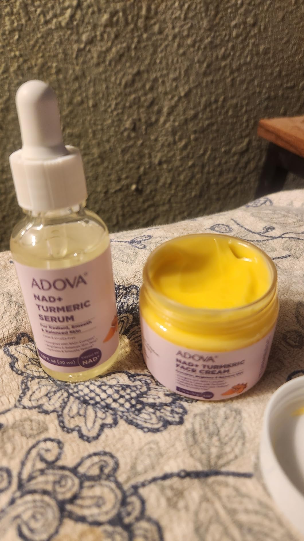 ADOVA 2-Pack Nad+ Turmeric Face Serum &Turmeric Cream Set, for Cleanses Skin, Moisturizing And Repairing, Natural Turmeric Brightening, Moisturizes Dull And Dry Skin, Anti-Aging
