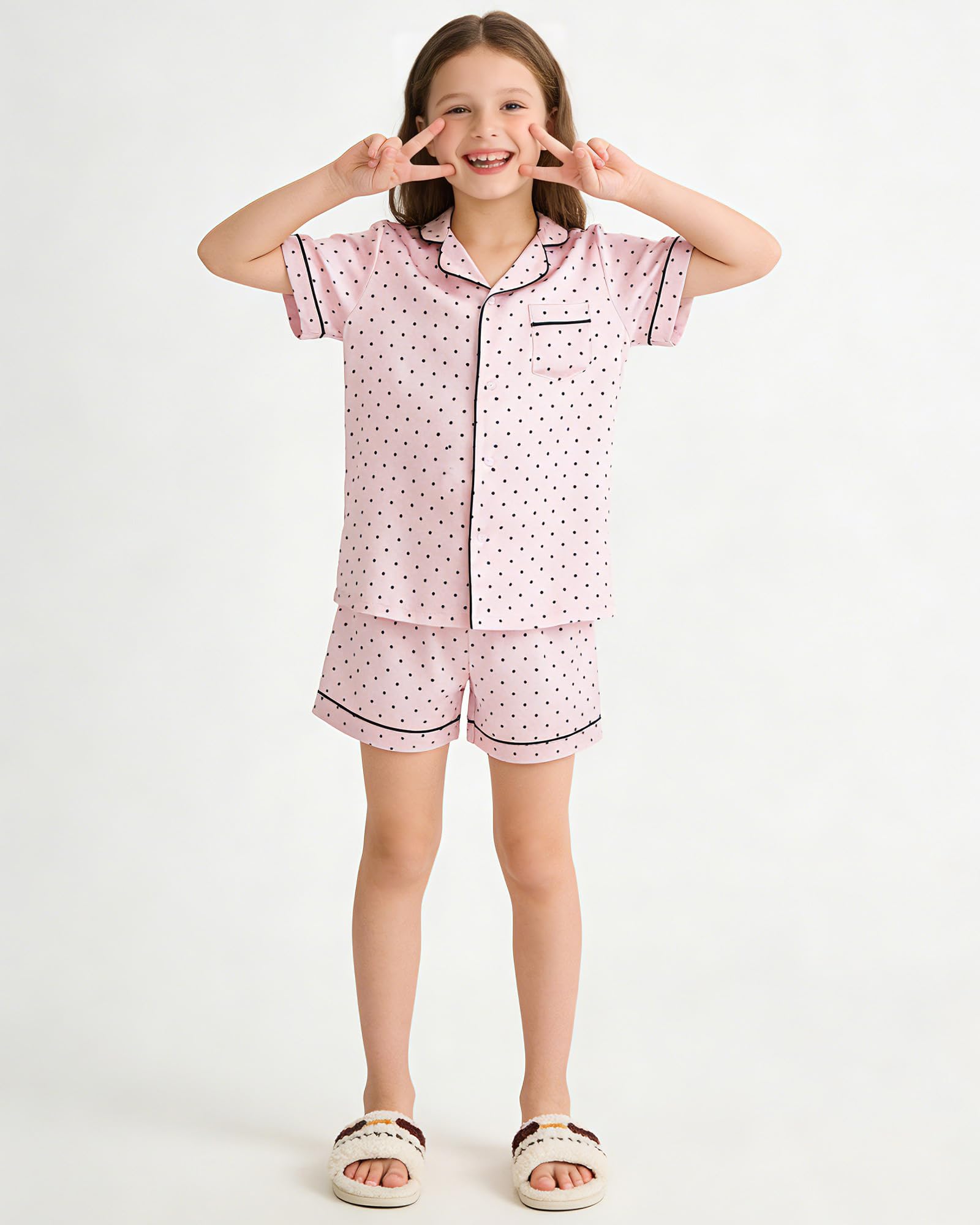 Satin Schlafanzug Mädchen Kinder Kurz Langarm Pyjama Set Dünnen Und Glatt wie Seide