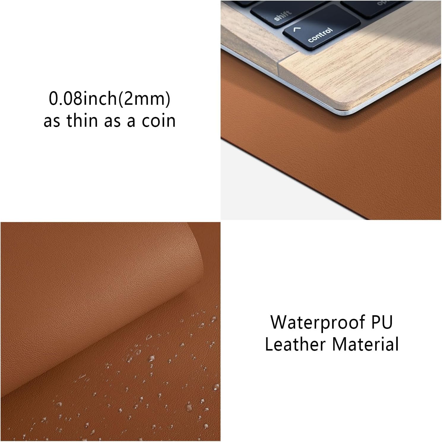 Roslim Leather Desk Pad Protector,Mouse Pad,Non-Slip Computer Mat for Desk,PU Leather Office Desk Mat for Home & Office,Waterproof Laptop Desk Blotter for Keyboard and Mouse,Brown (15.7''X31.5'') image 4