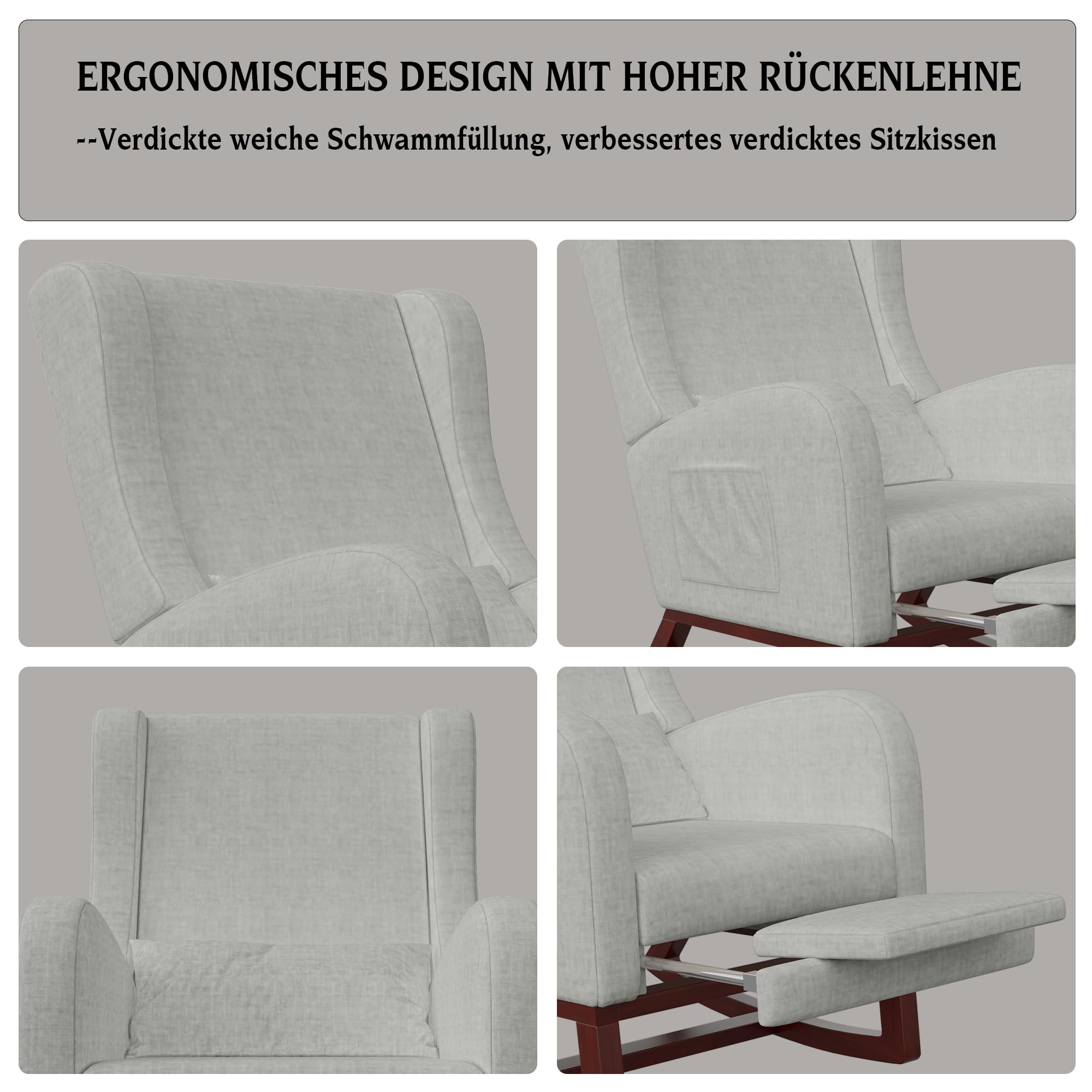 Mecedora JiaOyu con reposapiés retráctil, sillón de relax con cojín lumbar y bolsillos laterales